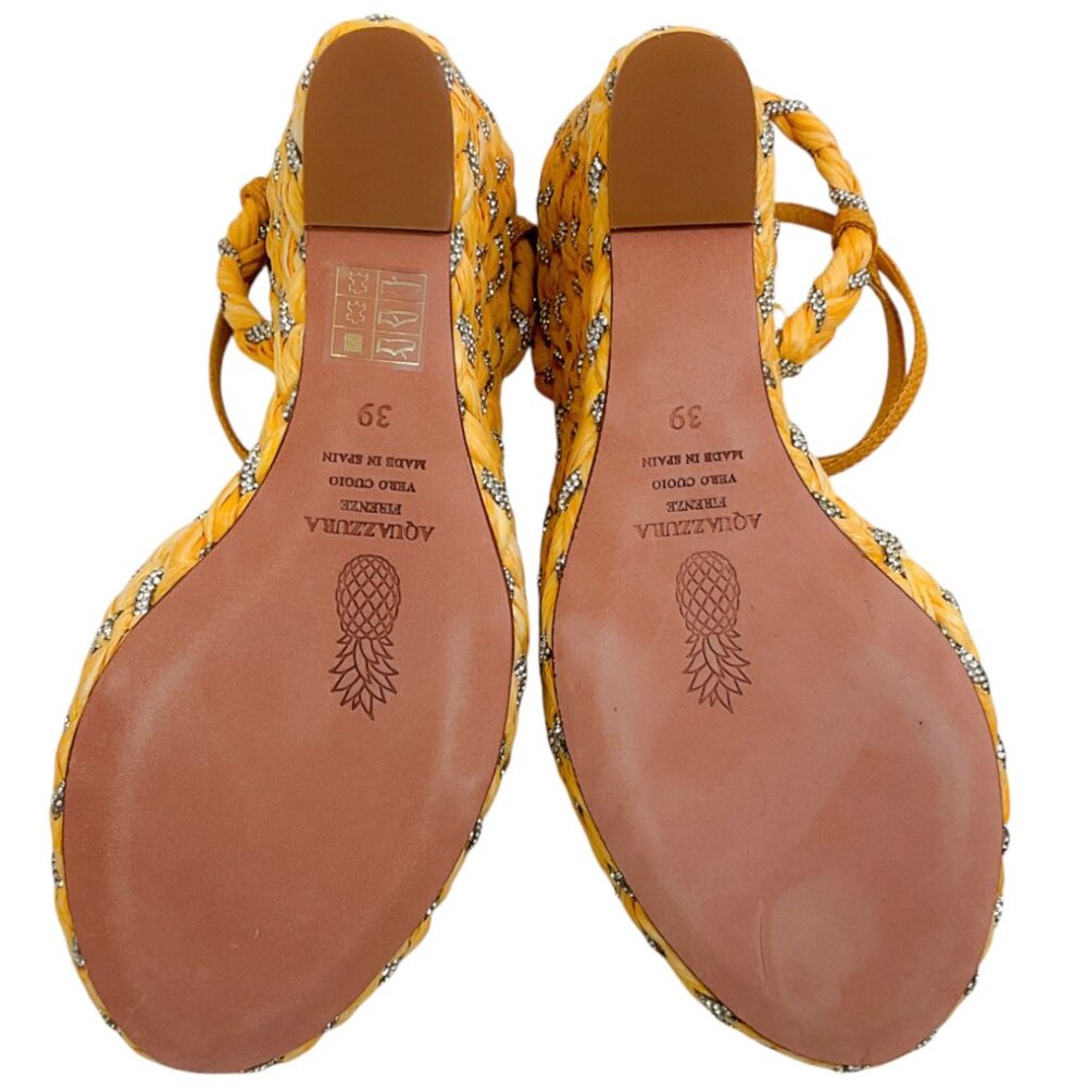 Aquazzura Lemonade Raffia Costiera Crystal Wedge Sandals - Picture 11 of 12